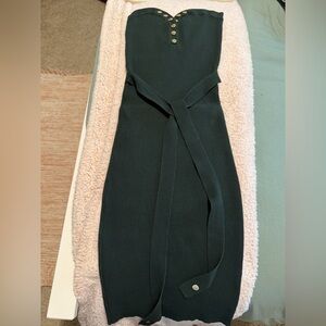Fashion Nova Green Ribbed Midi Dress with Self Tie Belt